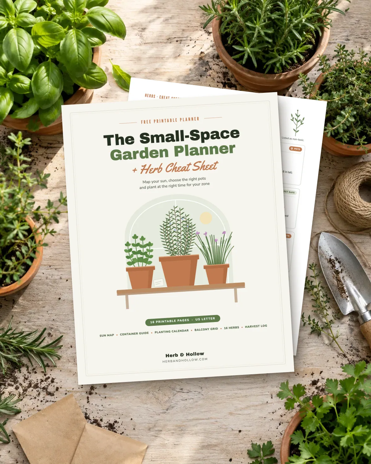 The Small-Space Garden Planner + Herb Cheat Sheet cover